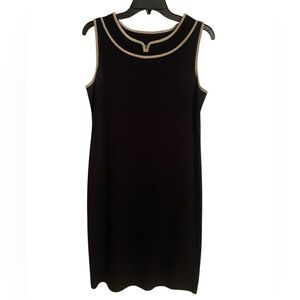 Not Available.  Exclusively Misook Black and Gold Trim Sleeveless Midi Dress